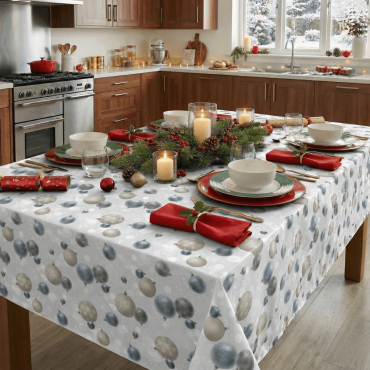 Grey/Silver Christmas Festive Baubles PVC Vinyl Wipe Clean Tablecloth