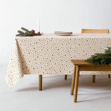 Cream & Gold Christmas Stars 100% Cotton Fabric Tablecloth