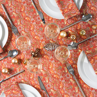 William Morris Strawberry Thief Crimson Red 100% Cotton Lightweight Fabric Tablecloth