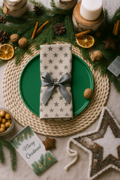 Linen Grey Stars 100% Fabric Napkin Set 
