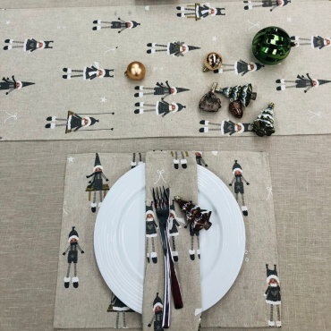 Grey & White Christmas Dolls Fabric Placemat 