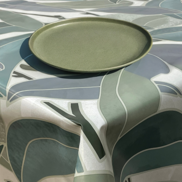 Tropical Leaves Green Floral PVC Vinyl Wipe Clean Tablecloth