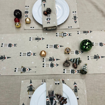 White and Grey Christmas Dolls Cotton Fabric Table Runner