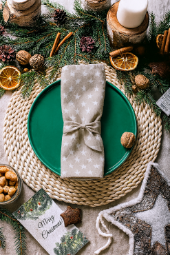 Linen and White Stars 100% Fabric Napkin Set 