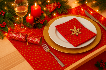 Red and Gold Christmas Stars 100% Cotton Fabric Placemat 