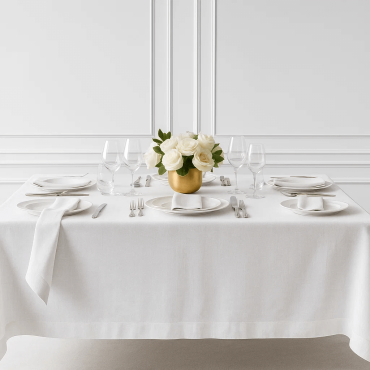 Plain Off White Cotton Blend Extra Wide Fabric Tablecloth