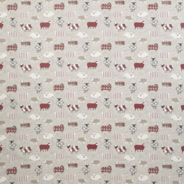 Beige Natural Funky Sheep Oilcloth Wipe Clean Tablecloth Matte Finish