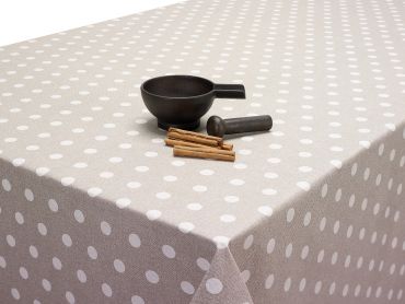 Beige and White Polka Dot Extra Wide 180cm Wide Acrylic Wipe Clean Tablecloth
