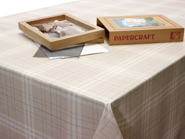 Beige White Tartan Wipe Clean PVC Vinyl Tablecloth