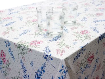 Blue and Pink Fiore Floral 20 Metre Roll PVC Vinyl Tablecloth Roll