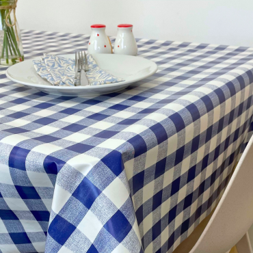 Blue and White Gingham PVC Vinyl Wipe Clean Tablecloth