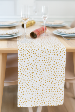 Cream and Gold Christmas Stars Christmas 100% Cotton Fabric Table Runner