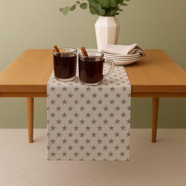 Linen and Grey Star Fabric Table Runner
