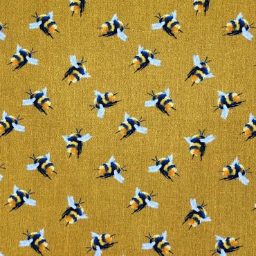 Crafting Quilting 100% Cotton Fabric Ochre Yellow Small Bees