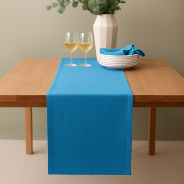 Plain Sky Blue 100% Cotton Fabric Table Runner