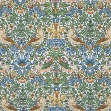 William Morris Strawberry Thief Blanc Outdoor/Indoor Water Repellent Tablecloth 144cm Wide