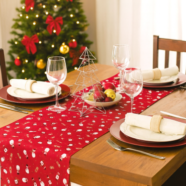 Red Snowmen, Santa and Reindeer Christmas 100% Cotton Fabric Table Runner