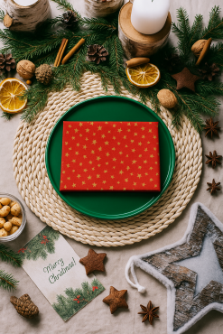 Red and Gold Christmas Stars 100% Cotton Fabric Napkin