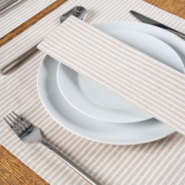 Linen White Stripe Fabric Napkin Set