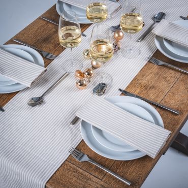 Linen and White Stripe Fabric Table Runner