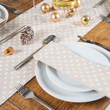 Linen and White Stars 100% Fabric Napkin Set 