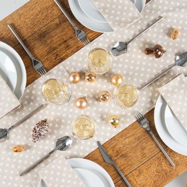 Linen and White Star Fabric Table Runner