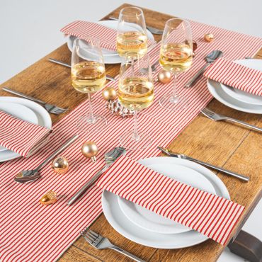 Linen and Red Stripe Fabric Table Runner
