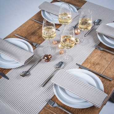 Linen and Grey Stripe Fabric Table Runner