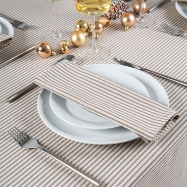 Linen Grey Stripe 100% Fabric Napkin Set