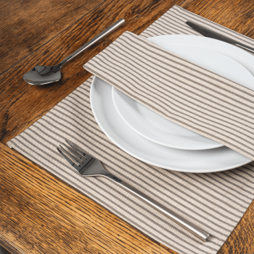 Linen and Grey Stripe Fabric Placemats