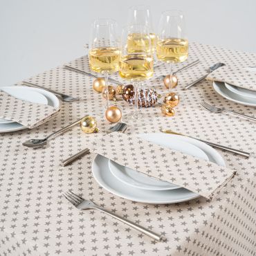Linen and Grey Star Christmas Fabric Tablecloth