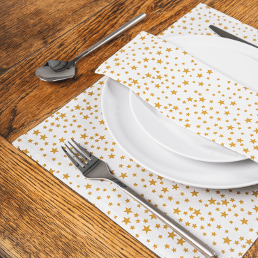 Cream and Gold Christmas Stars 100% Cotton Fabric Placemat 