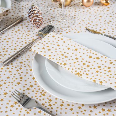 Cream & Gold Christmas Stars 100% Cotton Fabric Napkin