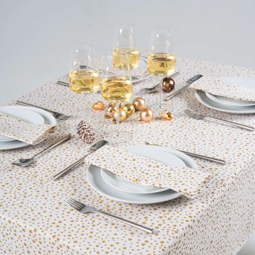 Cream & Gold Christmas Stars 100% Cotton Fabric Tablecloth