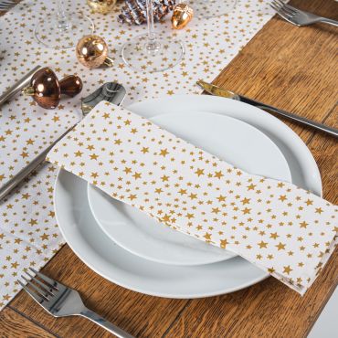 Cream & Gold Christmas Stars 100% Cotton Fabric Napkin