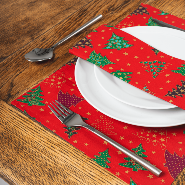 Red Green Christmas Trees Christmas Fabric Placemat 