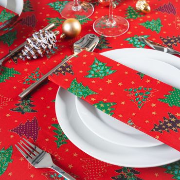Red & Green Christmas Trees 100% Cotton Fabric Napkin