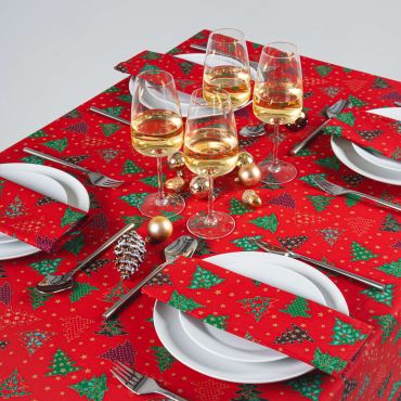 Red & Green Christmas Trees 100% Cotton Fabric Tablecloth