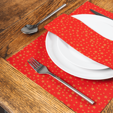 Red and Gold Christmas Stars 100% Cotton Fabric Placemat 