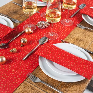 Red and Gold Christmas Stars Christmas 100% Cotton Fabric Table Runner