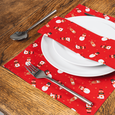 Red Santa Snowmen & Reindeer Christmas 100% Cotton Fabric Placemat 
