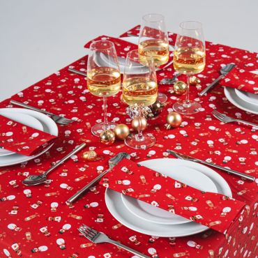 Red Santa Snowman Fabric Tablecloth