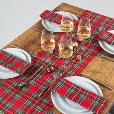 Red & Green Festive Tartan Fabric Christmas Table Runner