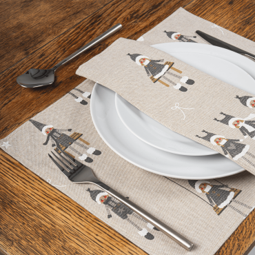 Grey and White Christmas Dolls Fabric Placemat 