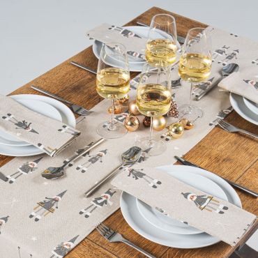 White and Grey Christmas Dolls Cotton Fabric Table Runner
