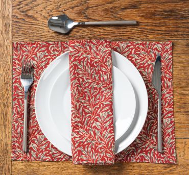 William Morris Willow Bough Crimson/Red 100% Fabric Napkin Set