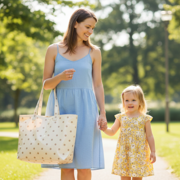 Dotty Natural Cream Taupe Polka Dot Oilcloth Tote Bag
