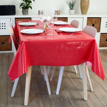 Vibrant Red Glitter PVC Vinyl Wipe Clean Tablecloth