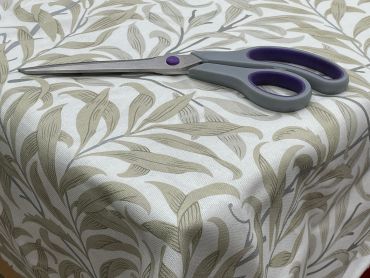 William Morris Willow Boughs in Linen/Taupe WITH BIAS BINDING HEMMED EDGING Matte Finish Wipe Clean Oilcloth Tablecloth