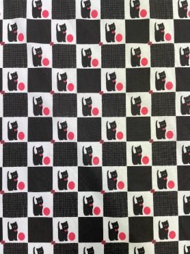 Black & White Checkered Cat Curtain and Upholstery Fabric